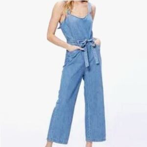 Rewash Belted Medium Blue Wash Denim Wider- leg Jumper Medium